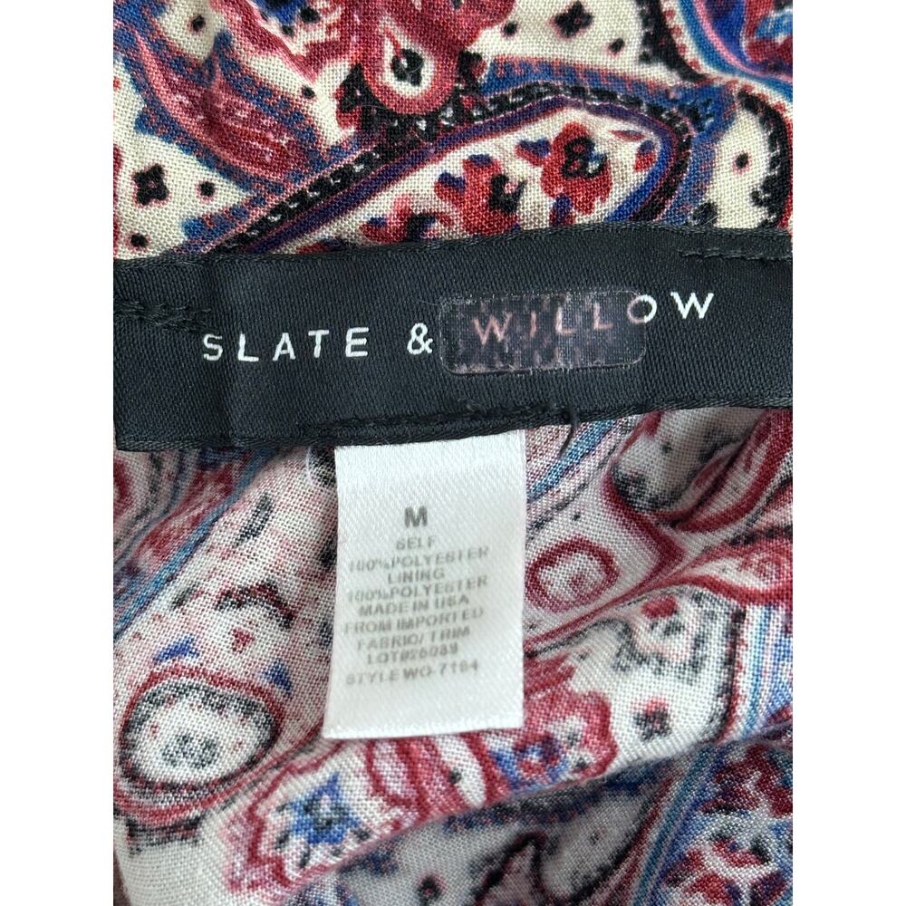 Slate & Willow Paisley Mini Dress M Dark Purple Puff Sleeve Rent The Runway Boho - Picture 4 of 9
